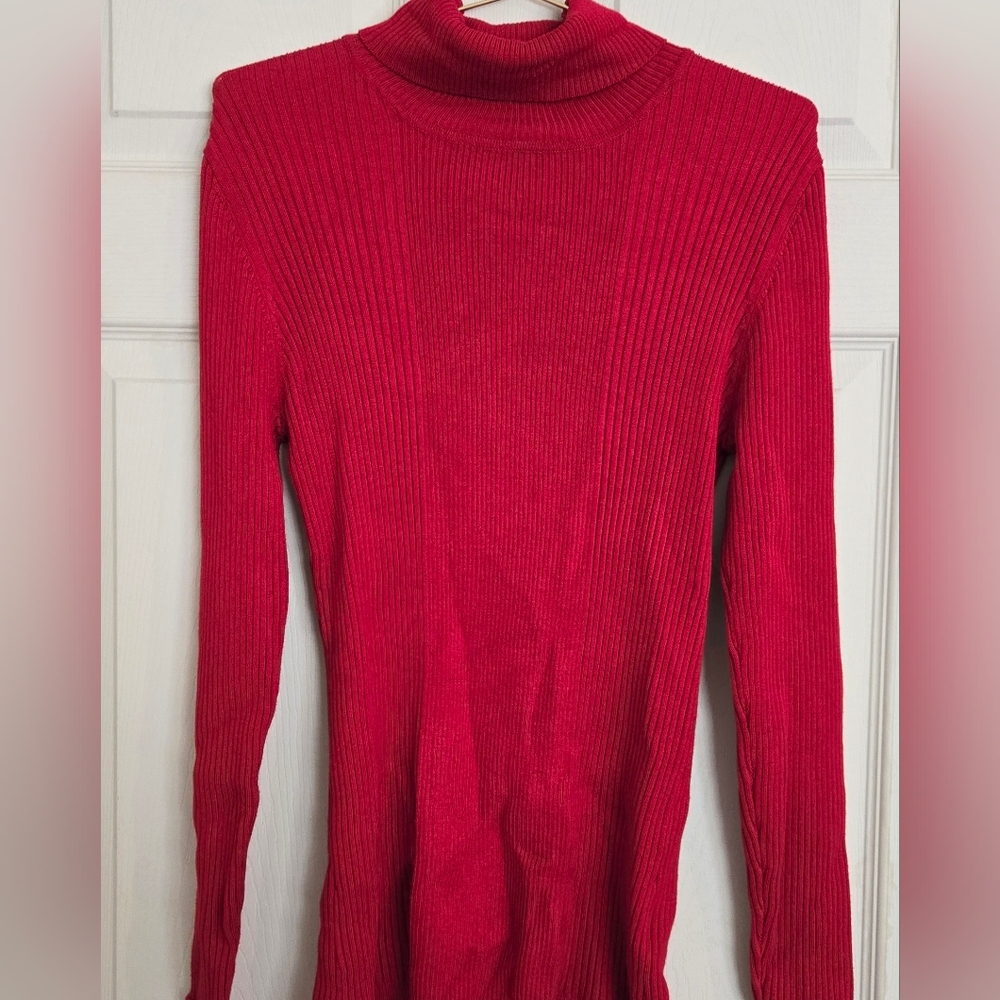 Macy's Red Turtleneck Sweater with Ribbed Texture Long Sleeves Nwt Large